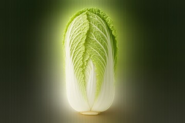 brightly lit Chinese cabbage on a gradient background. Its leaves create a radiant halo that emphasizes the freshness and naturalness of the vegetable.