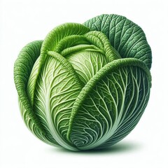 Obraz premium fresh green cabbage with bright leaves on a white background. Its natural appearance and texture emphasize its freshness and usefulness, ideal for a healthy diet.