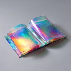 Open book with iridescent holographic cover