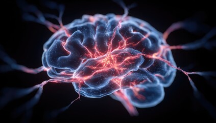 3D render of a brain, glowing with neural activity