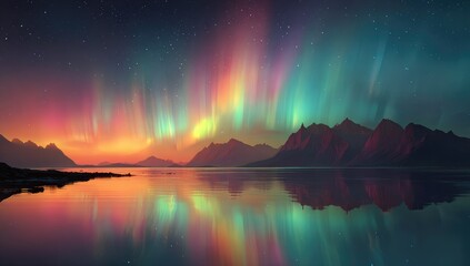 Aurora borealis over a serene lake