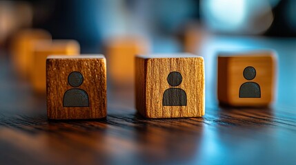 Business Collaboration on the Internet: People Icons on Wooden Blocks 