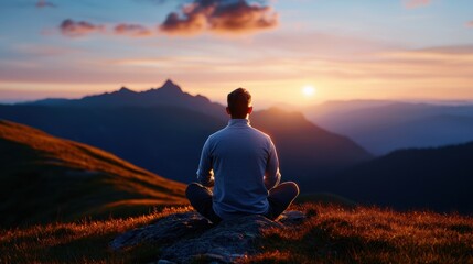 Obraz premium Serene meditation at sunset in mountainous landscape