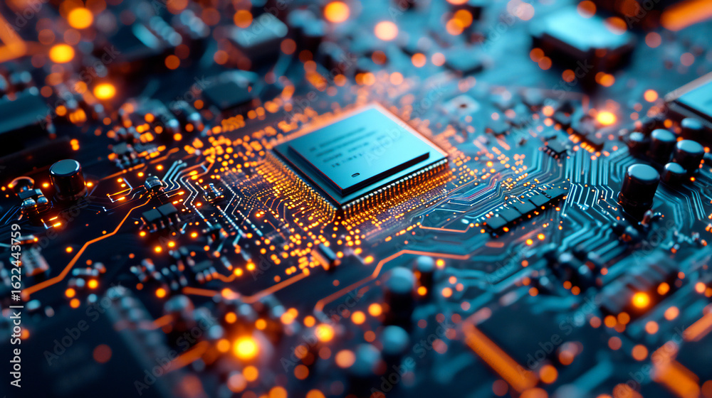 Wall mural cpu and circuits on a computer motherboard closeup