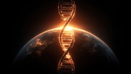 DNA helix over Earth sunrise