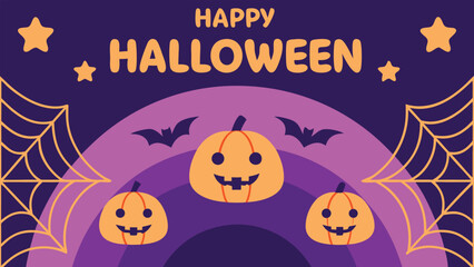 Happy halloween pumpkins bats stars purple