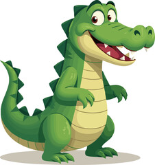 Fototapeta premium A happy green crocodile cartoon character illustration with a big smile, looking like a cute funny reptile