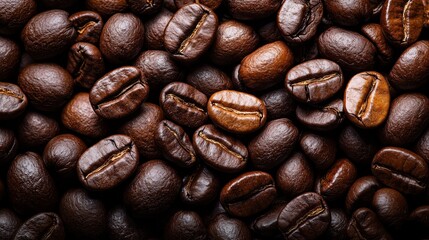Obraz premium Close-up of rich, roasted coffee beans