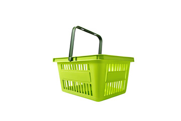 Fototapeta premium Bright Green Plastic Shopping Basket; Modern, Clean Design; Isolated on Black Background. on transparent background