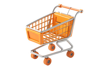 Orange Shopping Cart, 3D Render, Modern Minimalist Style, Empty, Isolated on Black Background on transparent background