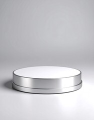 Round metallic podium on light gray background