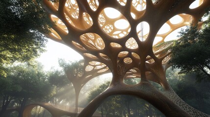 Futuristic architectural marvel blending nature with innovative design elements