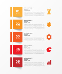 Timeline infographic, flow chart design template with icons and 5 steps or processes