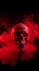 Crimson Skull in Smoke: Dark Art Photography