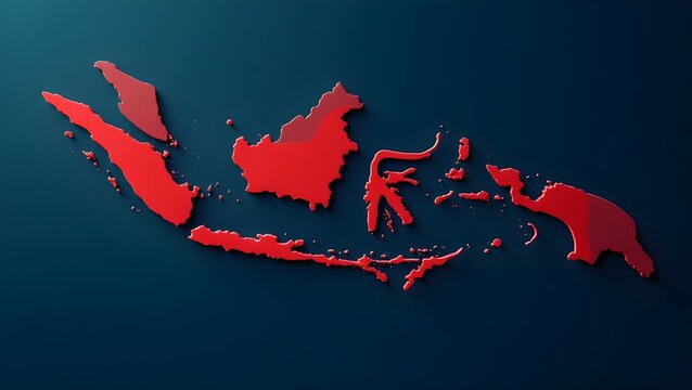 A minimalist flat vector design of the Indonesian map with 68 red attention marks, highlighting social or political focus across the archipelago.