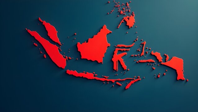 A minimalist flat vector design of the Indonesian map with 68 red attention marks, highlighting social or political focus across the archipelago.