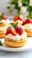 Sweet pastry filled with cream and strawberries