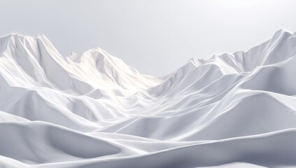 Monochromatic, sculpted mountains.  Soft, light-filled vista