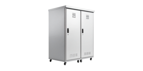 White background isolated PC hardware like a server tower radiator and safe for data storage