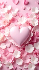 Pink heart amongst flower petals