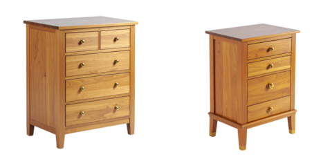 An isolated brown wooden chest of drawers, a classic piece of furniture with multiple storage compartments, perfect for any home interior