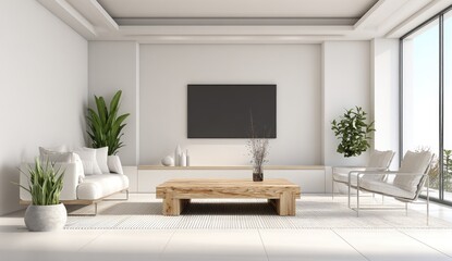Modern minimalist living room with large window