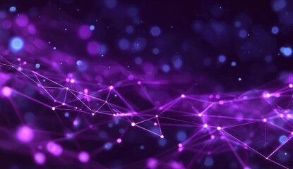 Abstract purple network design with glowing particles