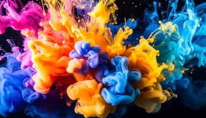 Obraz premium Ink in water captured mid-splash with vivid swirling colors, abstract fluid texture, high contrast and detail