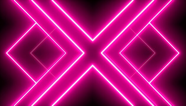 Symmetrical pink neon lines intersect, creating a mirrored, geometric pattern on a dark background
