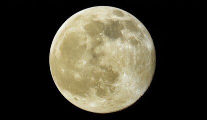 Naklejka premium Full moon, pale yellowish-tan, detailed craters