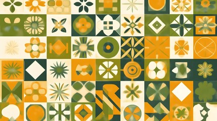 Geometric Tile Pattern Background Mustard Yellow Olive Green