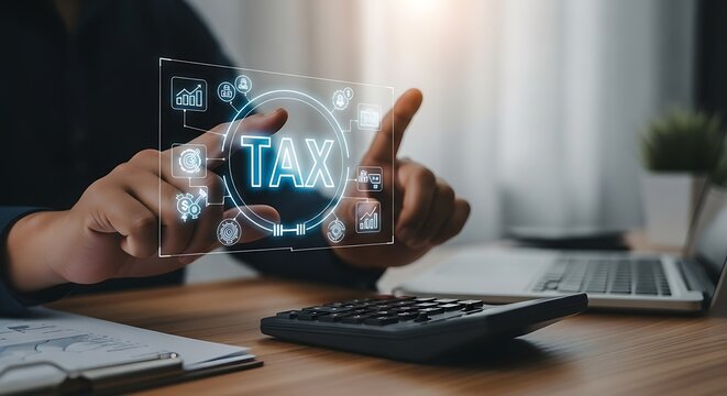 Person interacting with a digital tax interface on a laptop