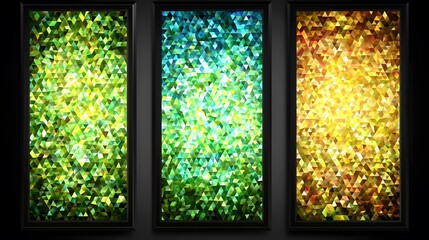 Abstract Triangular Mosaic Art Green Blue Gold Framed Pictures