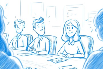 board meeting drawing style, thick lines, cartoon explainer video style, generated image