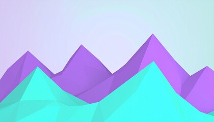 Low-poly 3D mountains in soft hues of violet and teal, geometric design with depth and shadow