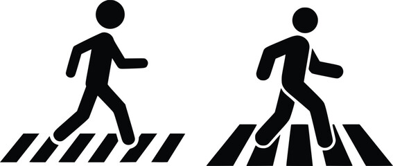 Pedestrian Crossing Icon Vector - Walkway Safety Symbol Illustration