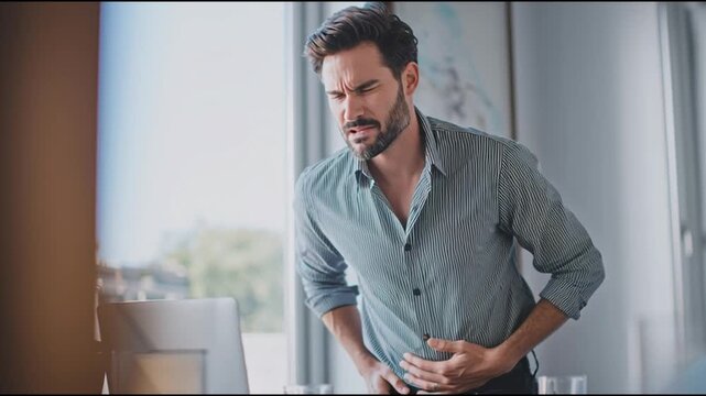 Office Man with Stomach Ache