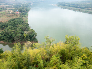 Misty River Confluence in Lush Wilderness.