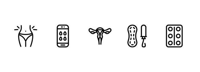 Women s Health and Menstrual Cycle Line Art Icon Collection