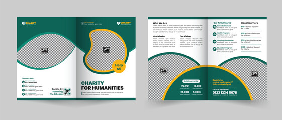 Clean, modern bi-fold brochure template suitable for charity, NGO, or non-profit campaigns. Fully editable and ideal for fundraising and awareness campaigns.