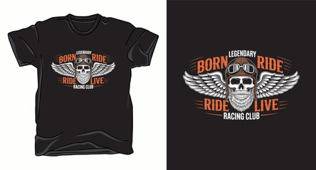 Born ride skull motorbike graphic vector art t-shirt design print