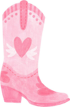watercolor illustration of  a pibk cowboy boot