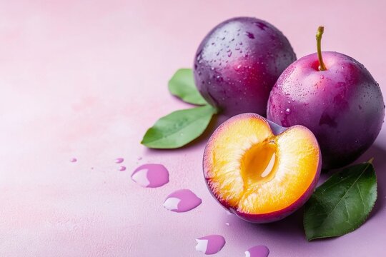 Zeichnung von frischen Pflaumen, Zwetschgen, Generative AI