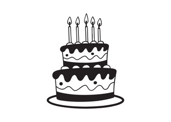 Birthday Cake Icon in Silhouette Black and White Style.