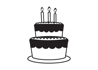 Birthday Cake Icon in Silhouette Black and White Style.