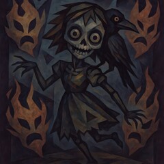 Dancing Skeleton with Crow Companion