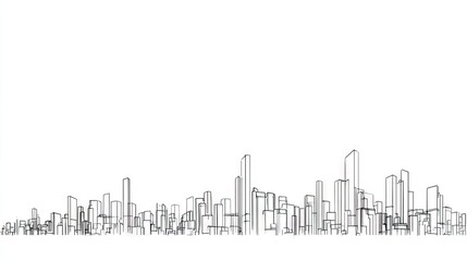 Outline drawing of a city skyline.