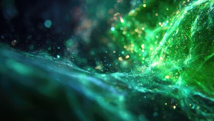Abstract vibrant green and teal liquid, dynamic flowing forms