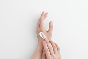 Skincare Beauty. Cosmetic cream texture for gentle moisturizing of healthy hands.