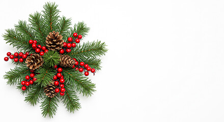 Festive christmas evergreen swag with pinecones and red berries